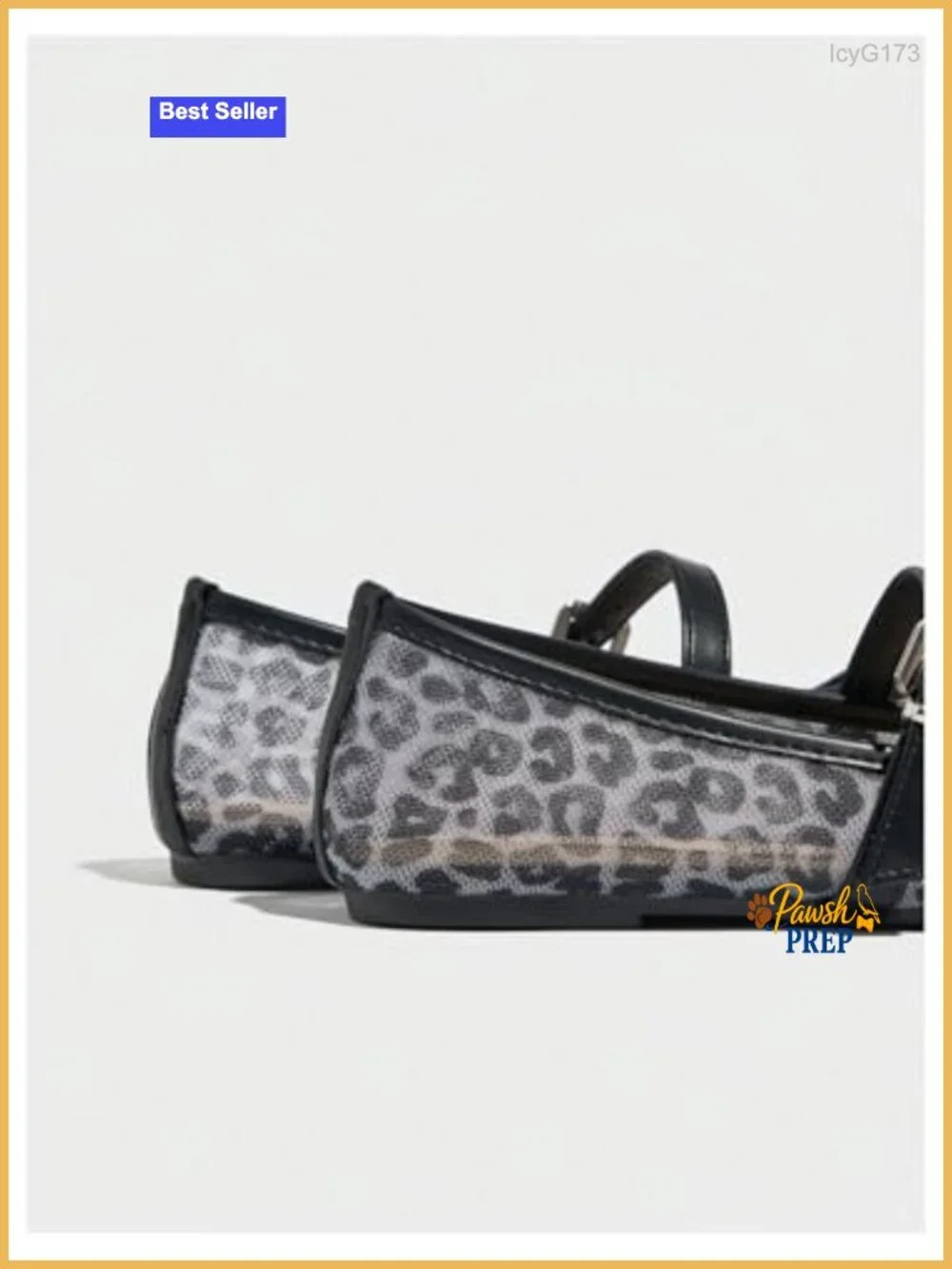 Leopard Mesh Square Toe Mary Jane Flats with Buckle